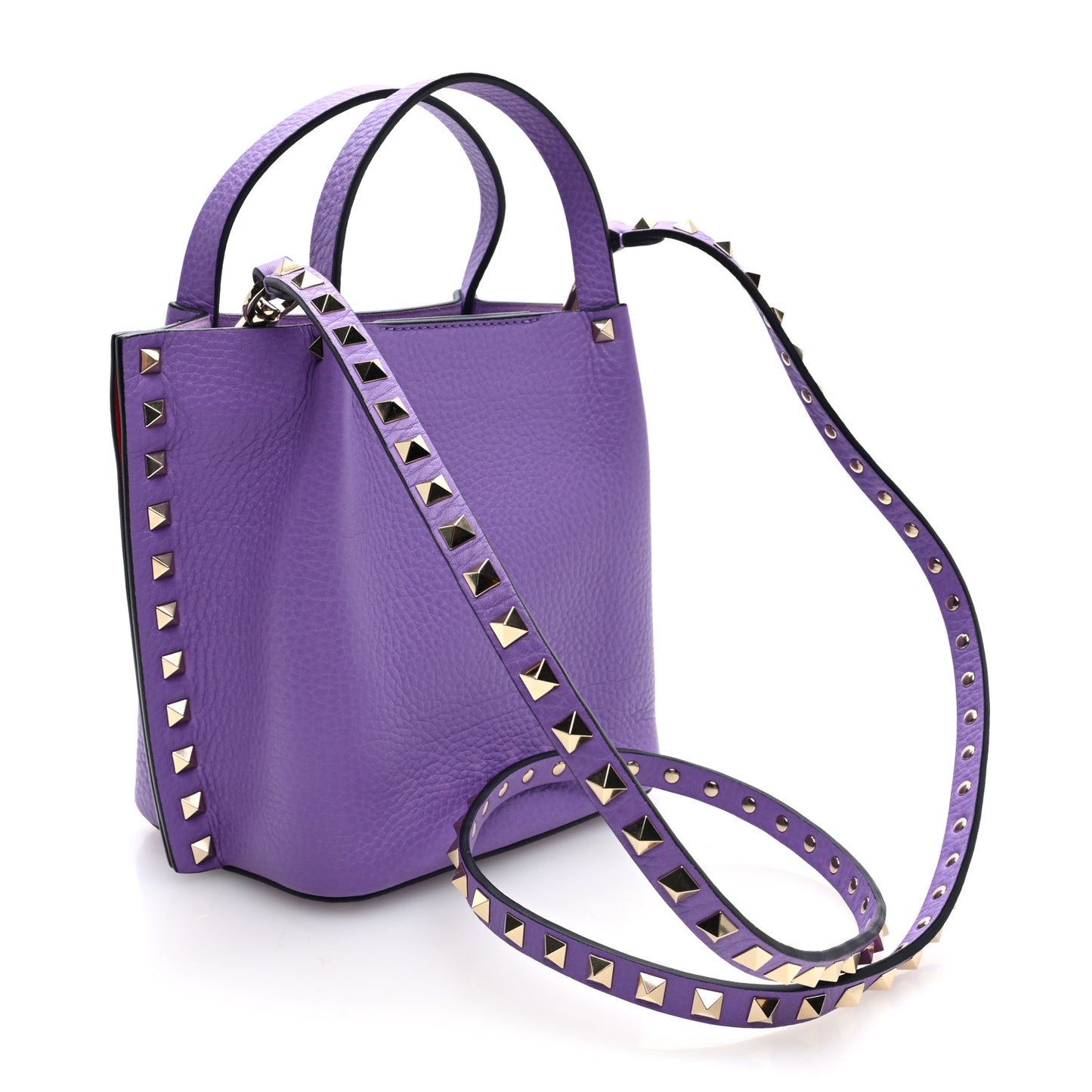 Pebbled Calfskin Small Rockstud Crossbody Tote Purple