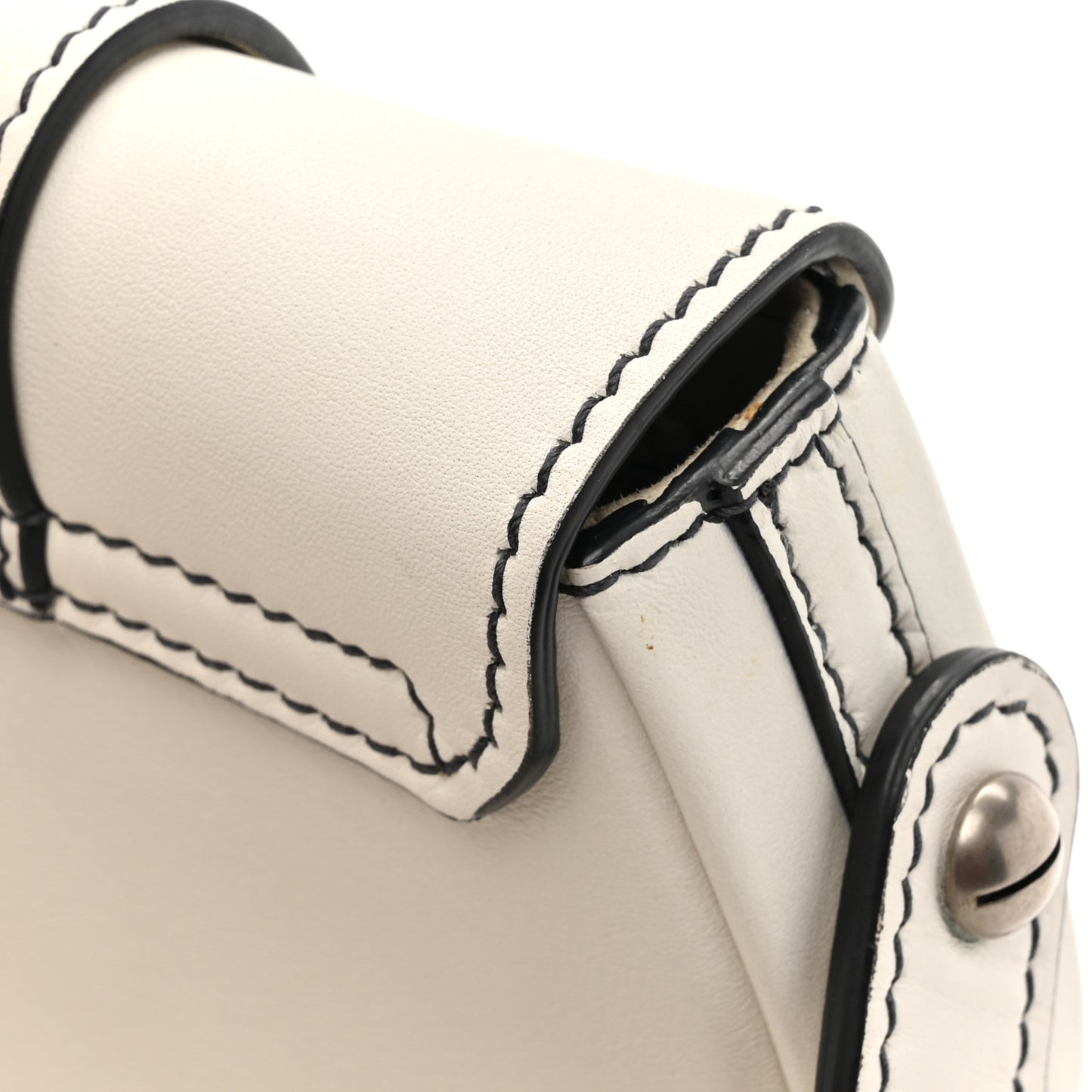 Calfskin Mini D Fence Saddle Bag White