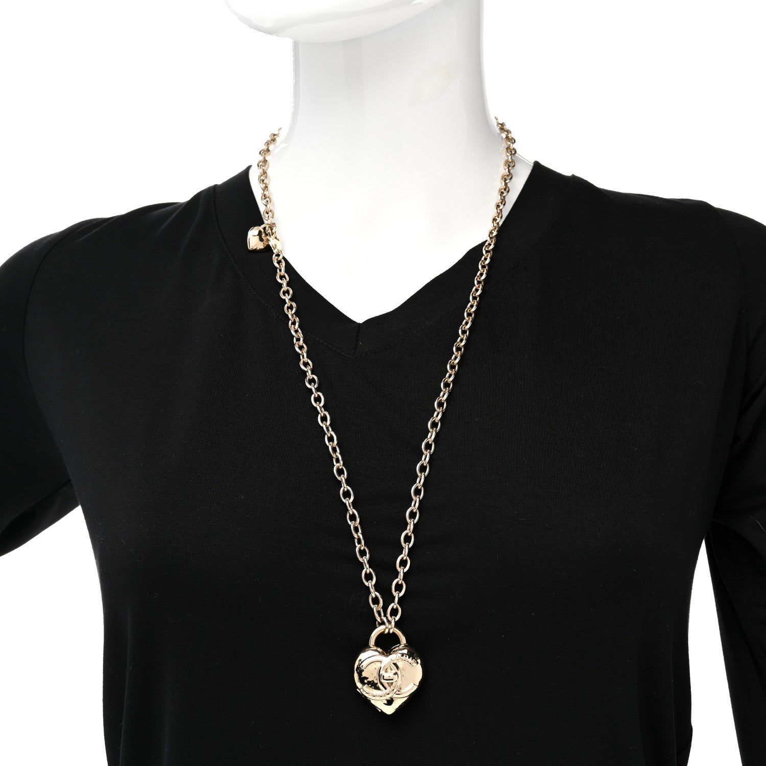 Chanel Metal CC Heart Locket Necklace Gold 1 of 7