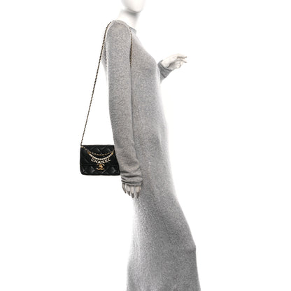 Chanel Shiny Lambskin Quilted Mini Pearl Logo Flap Black 2 of 10