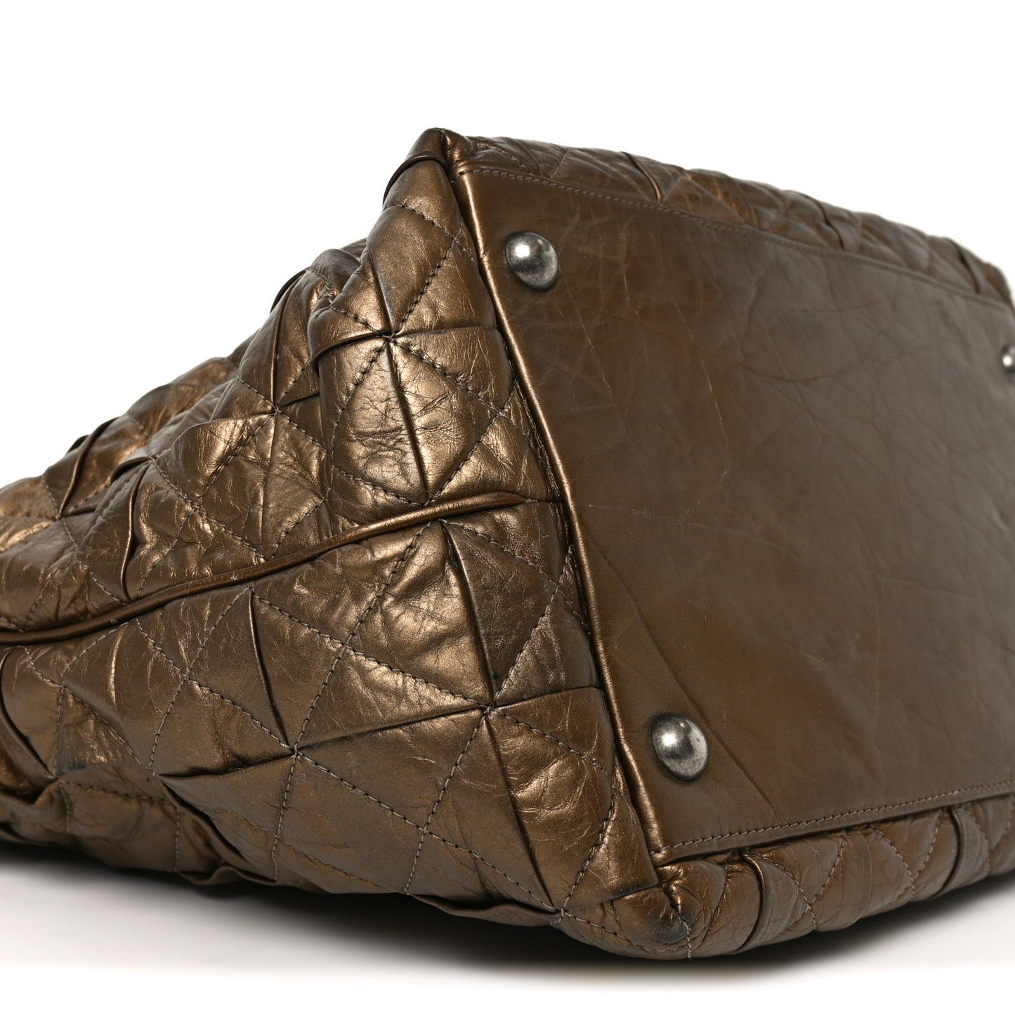 Metallic Aged Calfskin Quilted Origami Tote Bronze