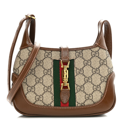 Gucci GG Supreme Monogram Azalea Calfskin Web Mini Jackie 1961 Hobo Beige Ebony Brown Sugar 1 of 10