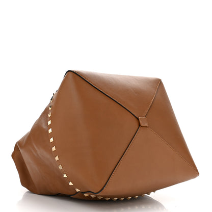 Valentino Garavani Vitello Rockstud All Over New Dome Bucket Tote Cognac 3 of 12