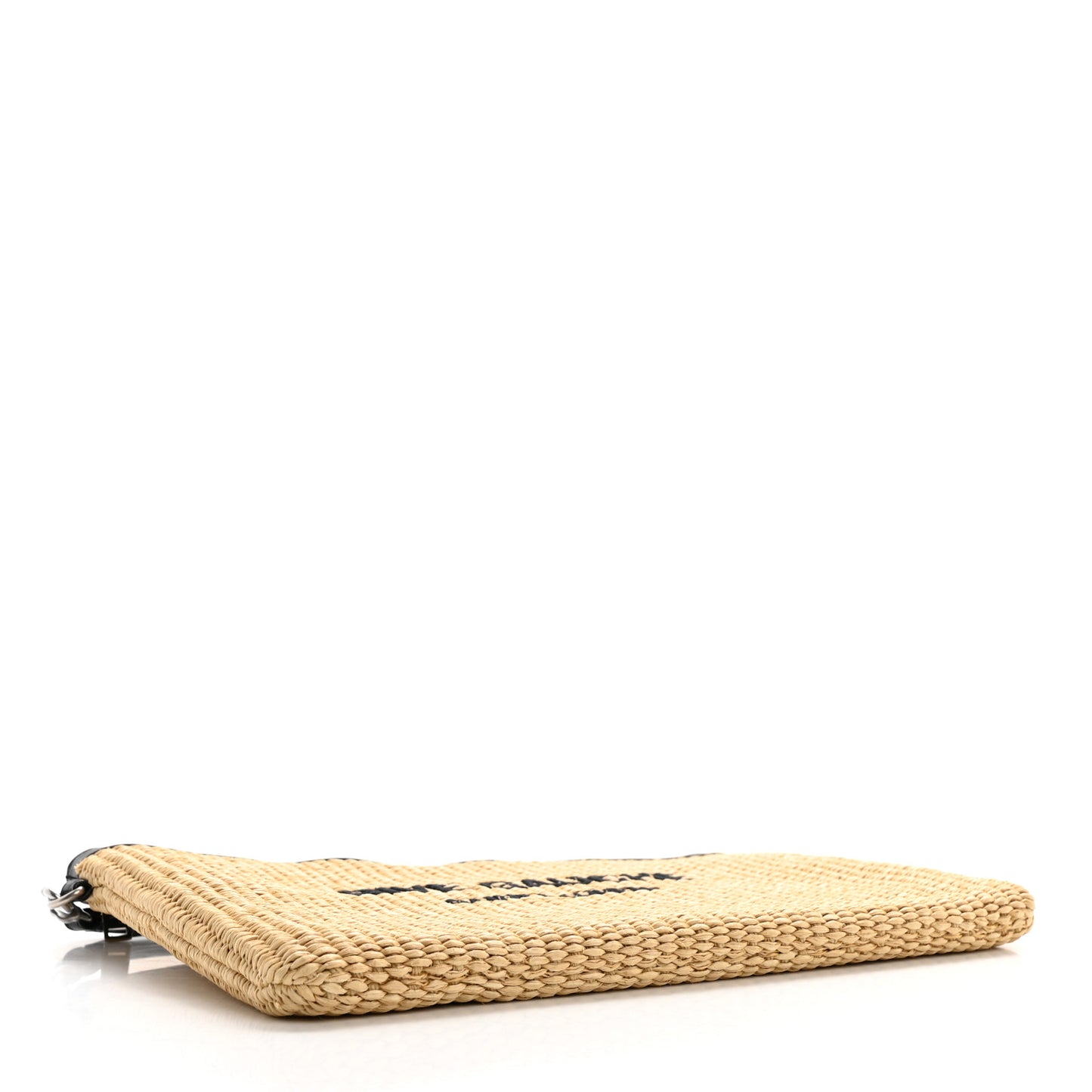 Raffia Calfskin Rive Gauche Zipped Pouch Naturale Black