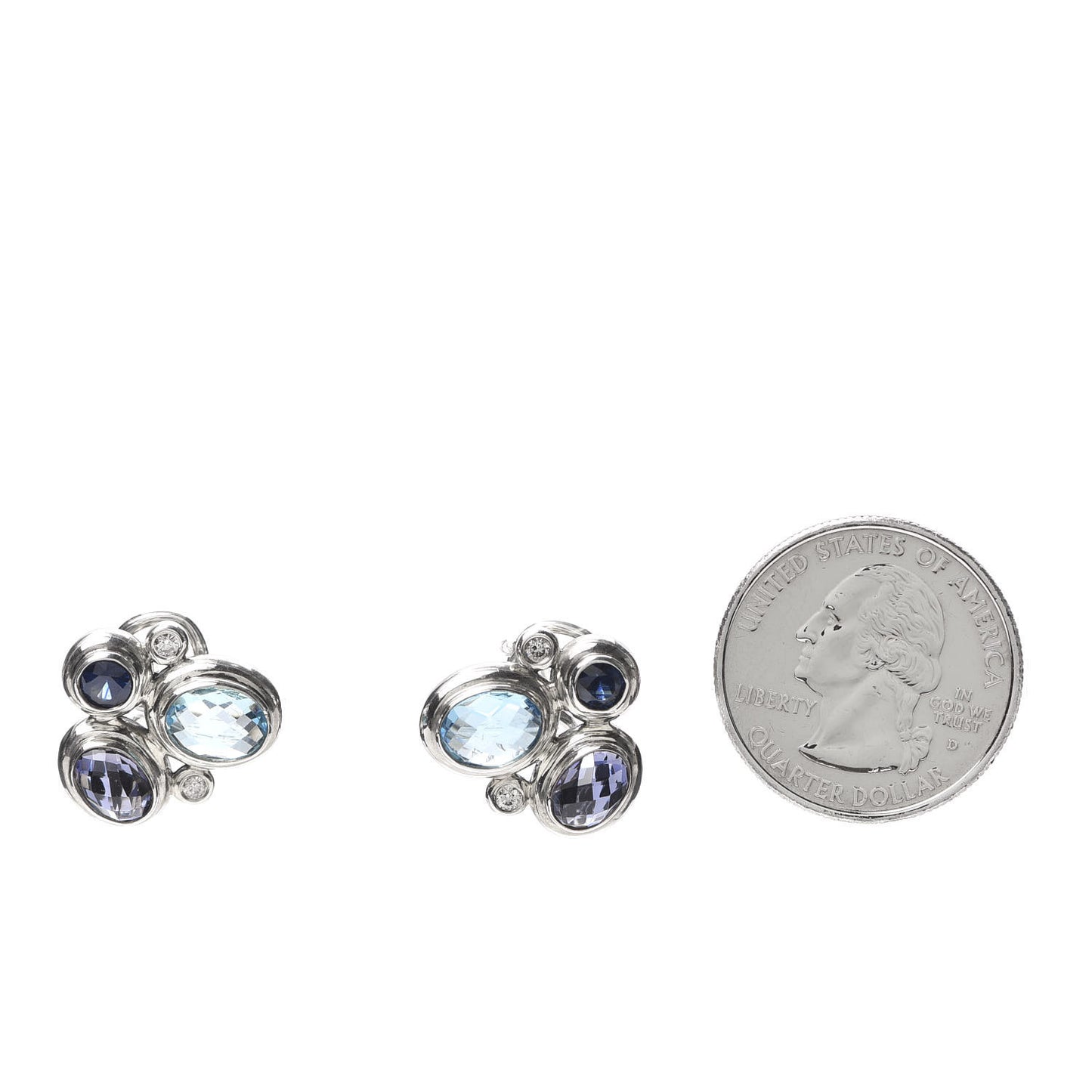 Sterling Silver Diamond Blue Topaz Sapphire Iolite Mosaic Earrings