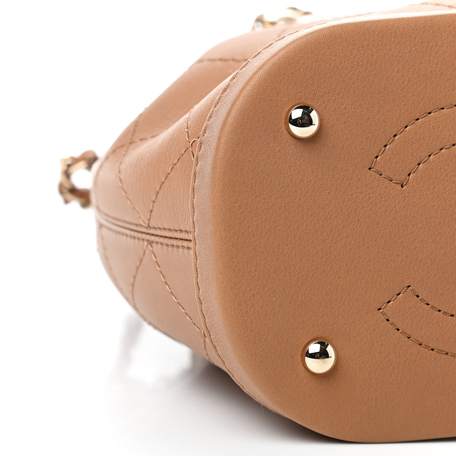 Chanel Calfskin Stitched Chain Bucket Bag Camel 8 of 9