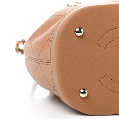 Chanel Calfskin Stitched Chain Bucket Bag Camel 8 of 9