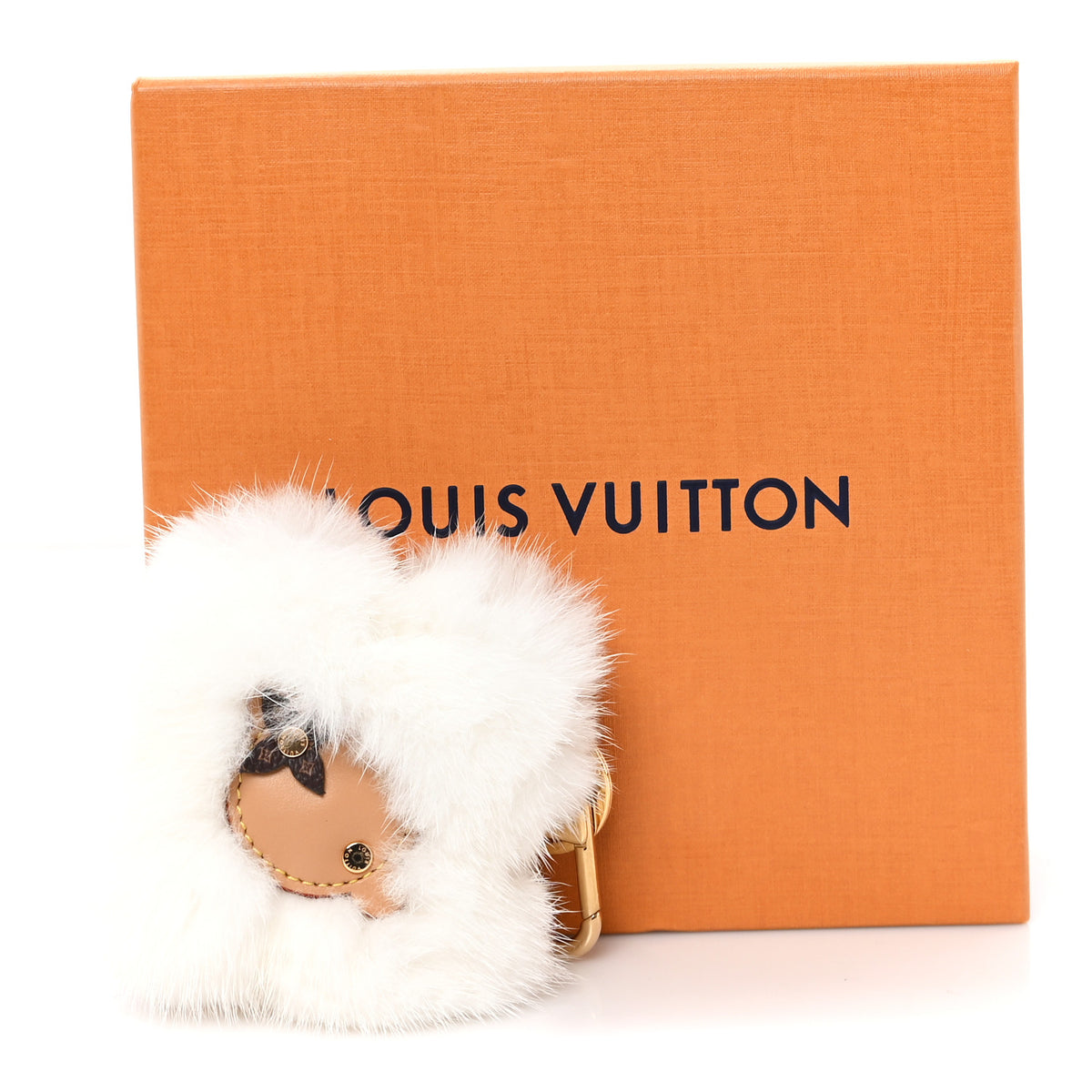 Calfskin Mink Fur Vivienne Bag Charm Key Holder White