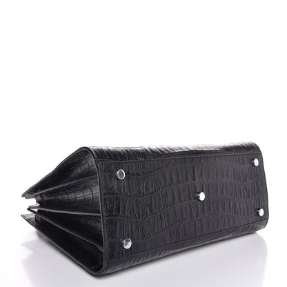 Saint Laurent Calfskin Crocodile Embossed Small Sac de Jour Black 4 of 8