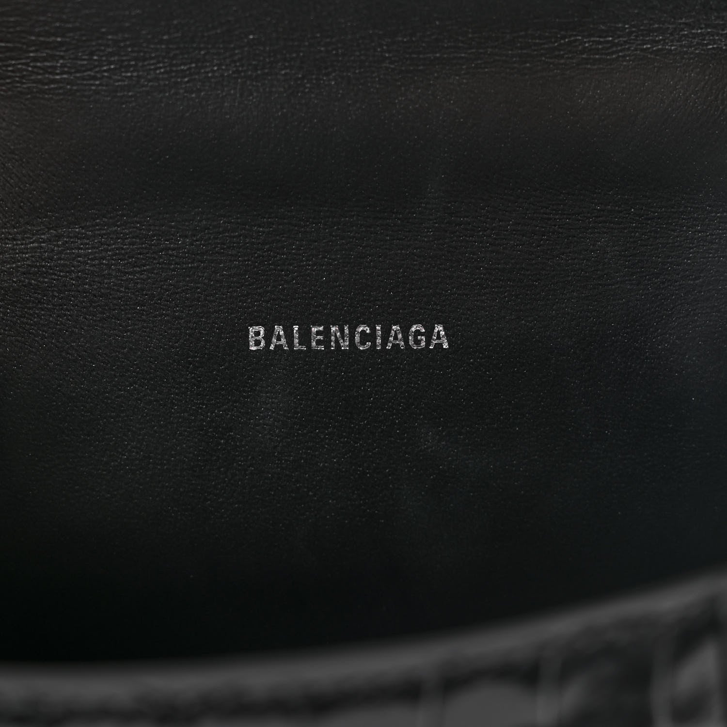 Balenciaga Shiny Calfskin Strass Monochrome Crocodile Embossed Hourglass Top Handle Bag XS Black 6 of 13