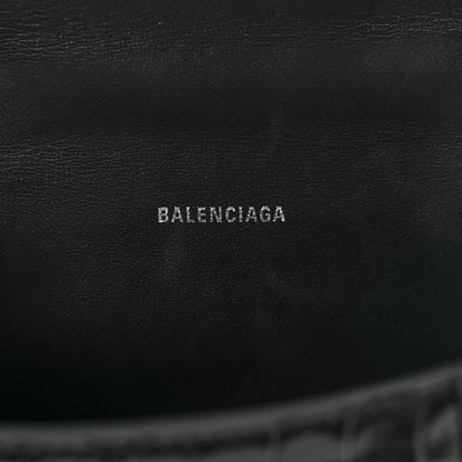 Balenciaga Shiny Calfskin Strass Monochrome Crocodile Embossed Hourglass Top Handle Bag XS Black 6 of 13