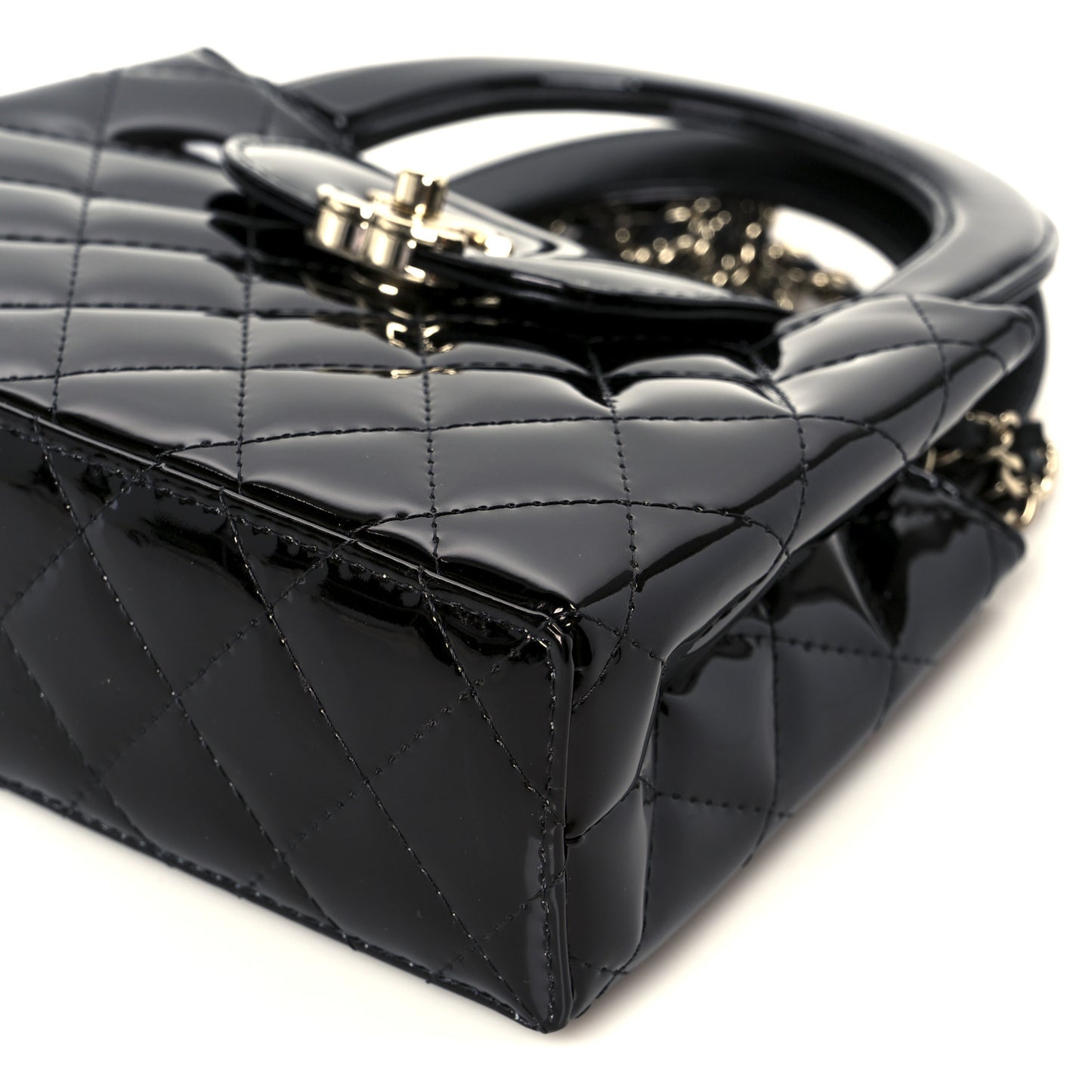 Mirror Calfskin Quilted Nano Kelly Shopper Black