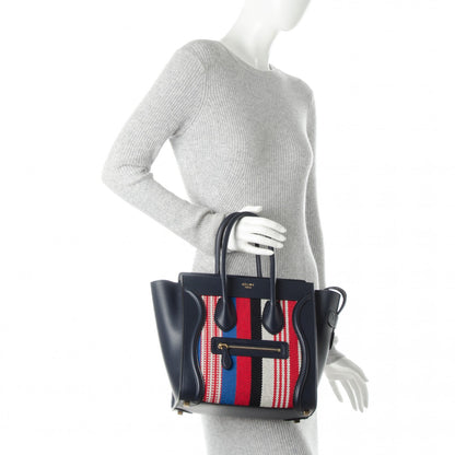 Celine Smooth Calfskin Striped Canvas Micro Luggage Navy Blue 2 of 7