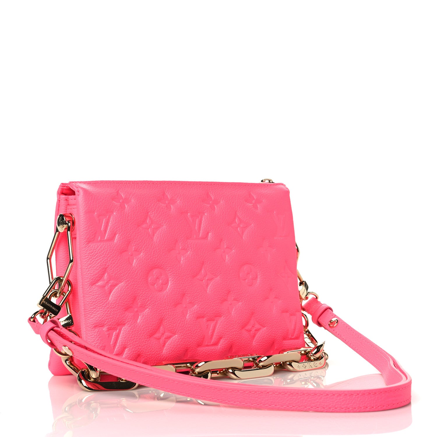 Louis Vuitton Calfskin Embossed Monogram Coussin BB Rose Fluo 3 of 9