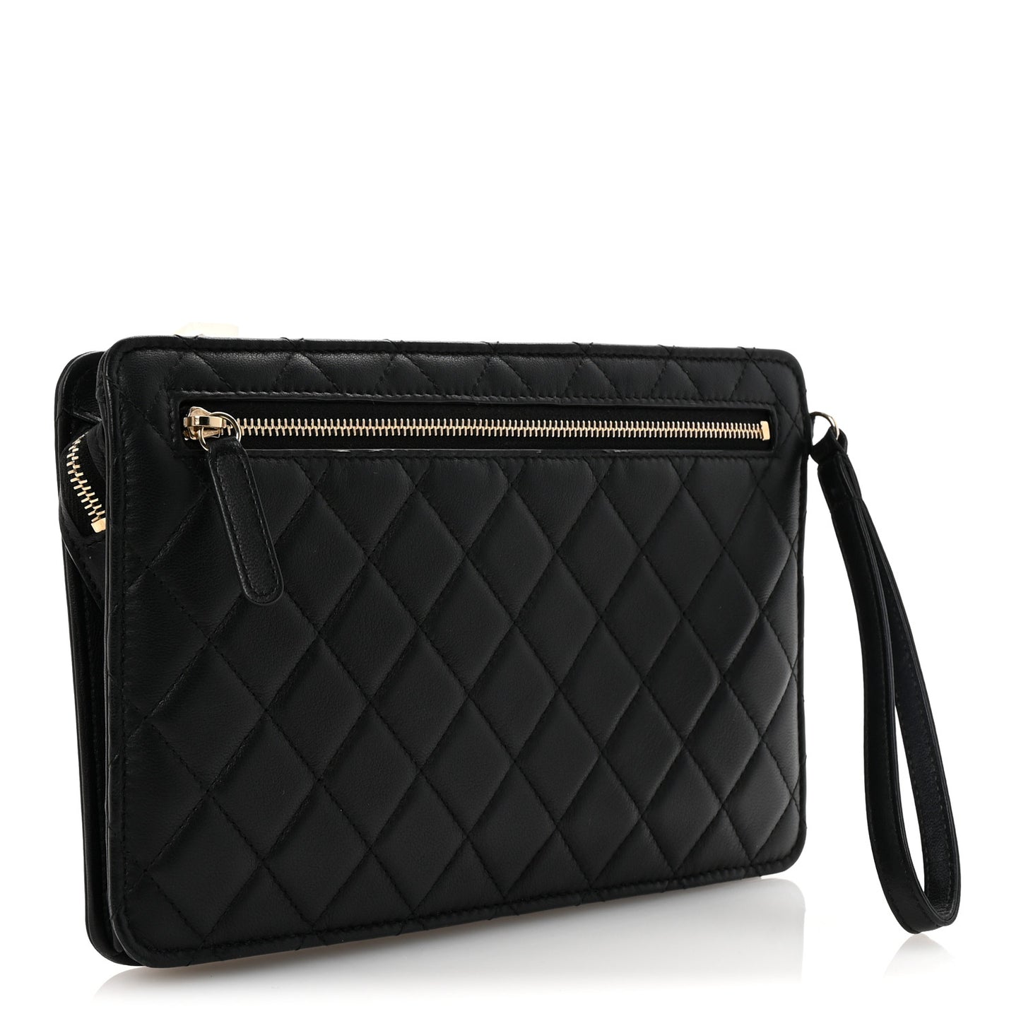 Lambskin Quilted Wristlet Clutch Black