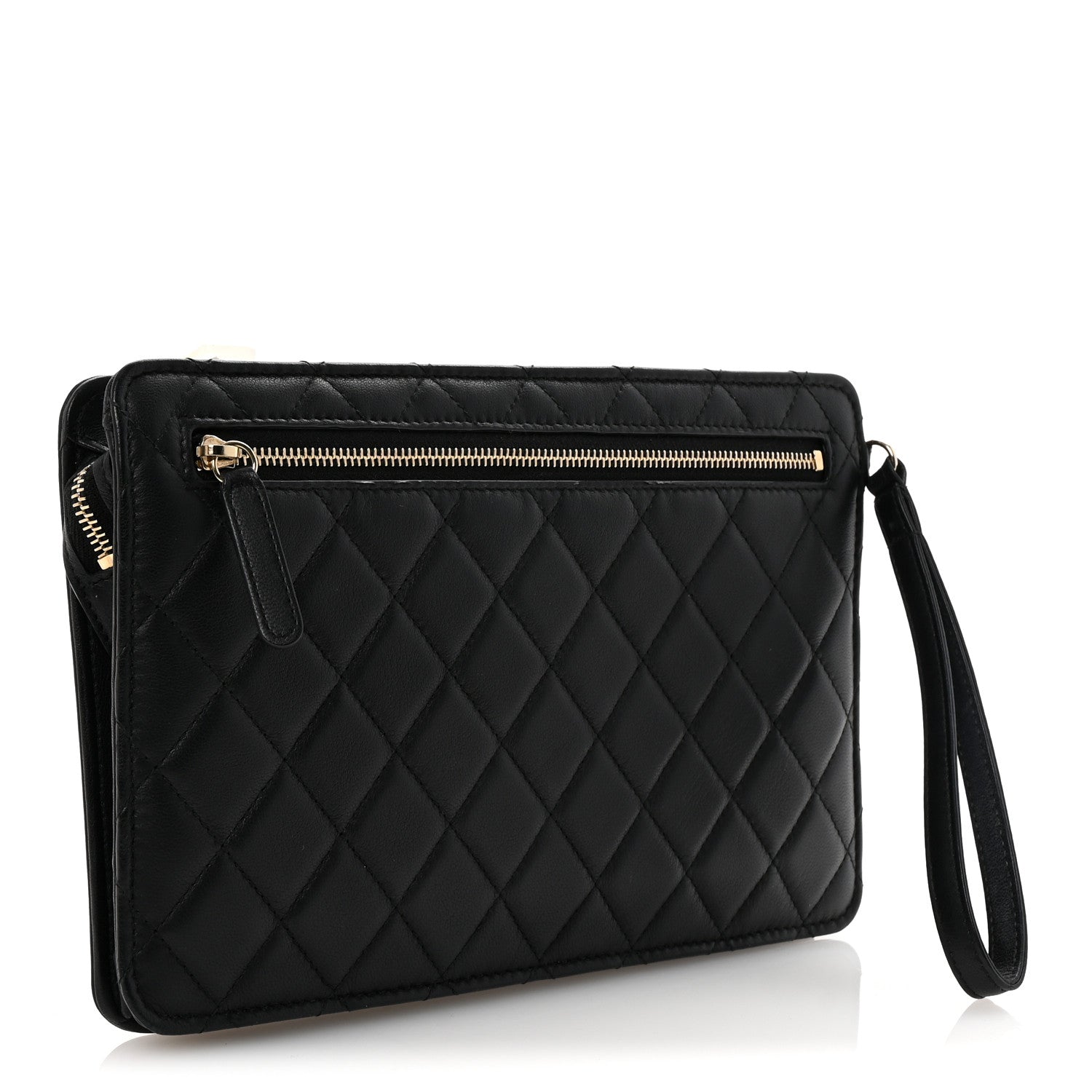 Chanel Lambskin Quilted Wristlet Clutch Black 3 of 7