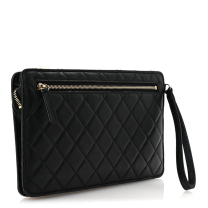 Chanel Lambskin Quilted Wristlet Clutch Black 3 of 7