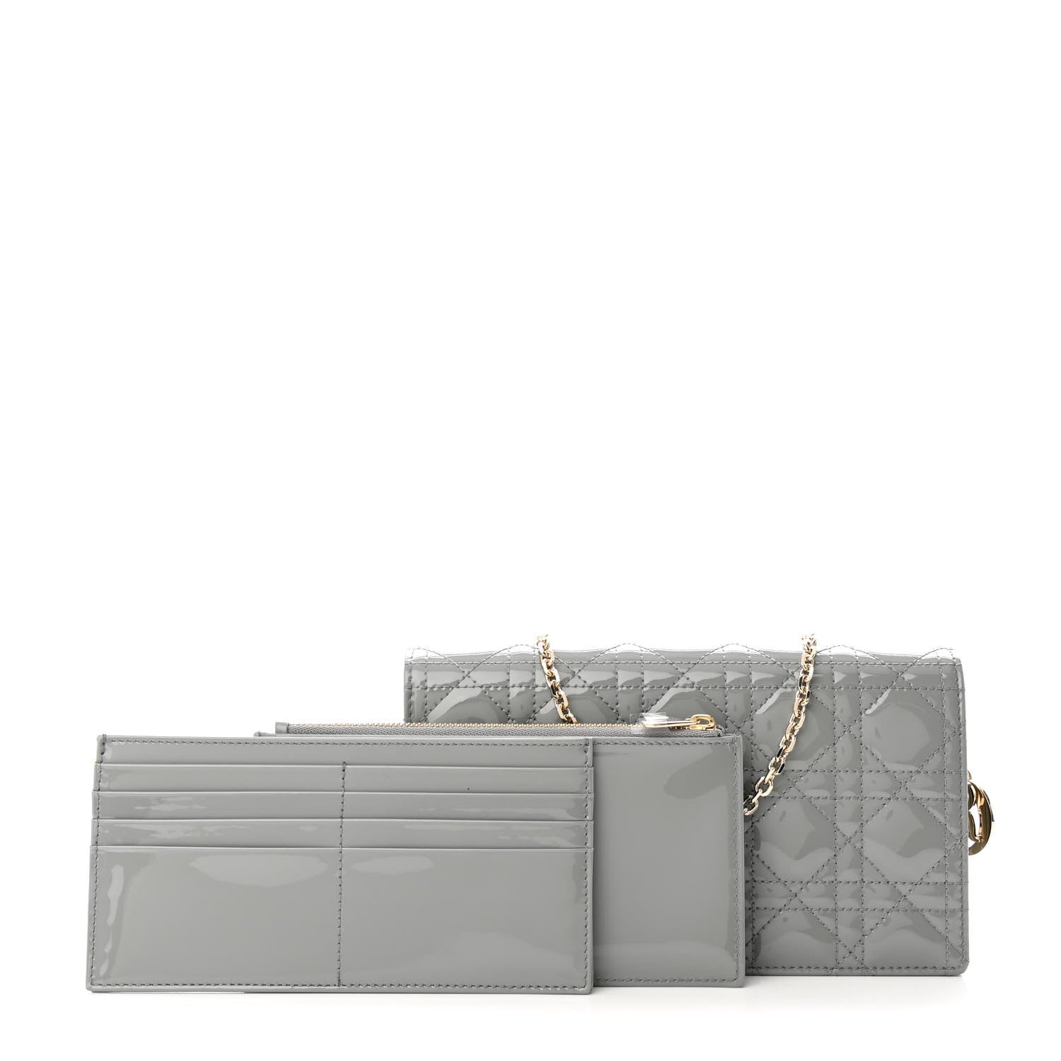 Christian Dior Patent Cannage Lady Dior Convertible Clutch Grey 1 of 11