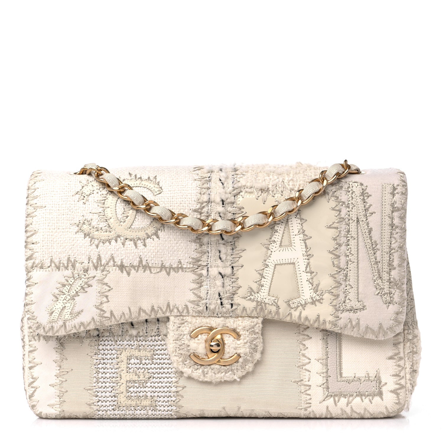 Chanel Tweed Patchwork Jumbo Single Flap White 1 of 15