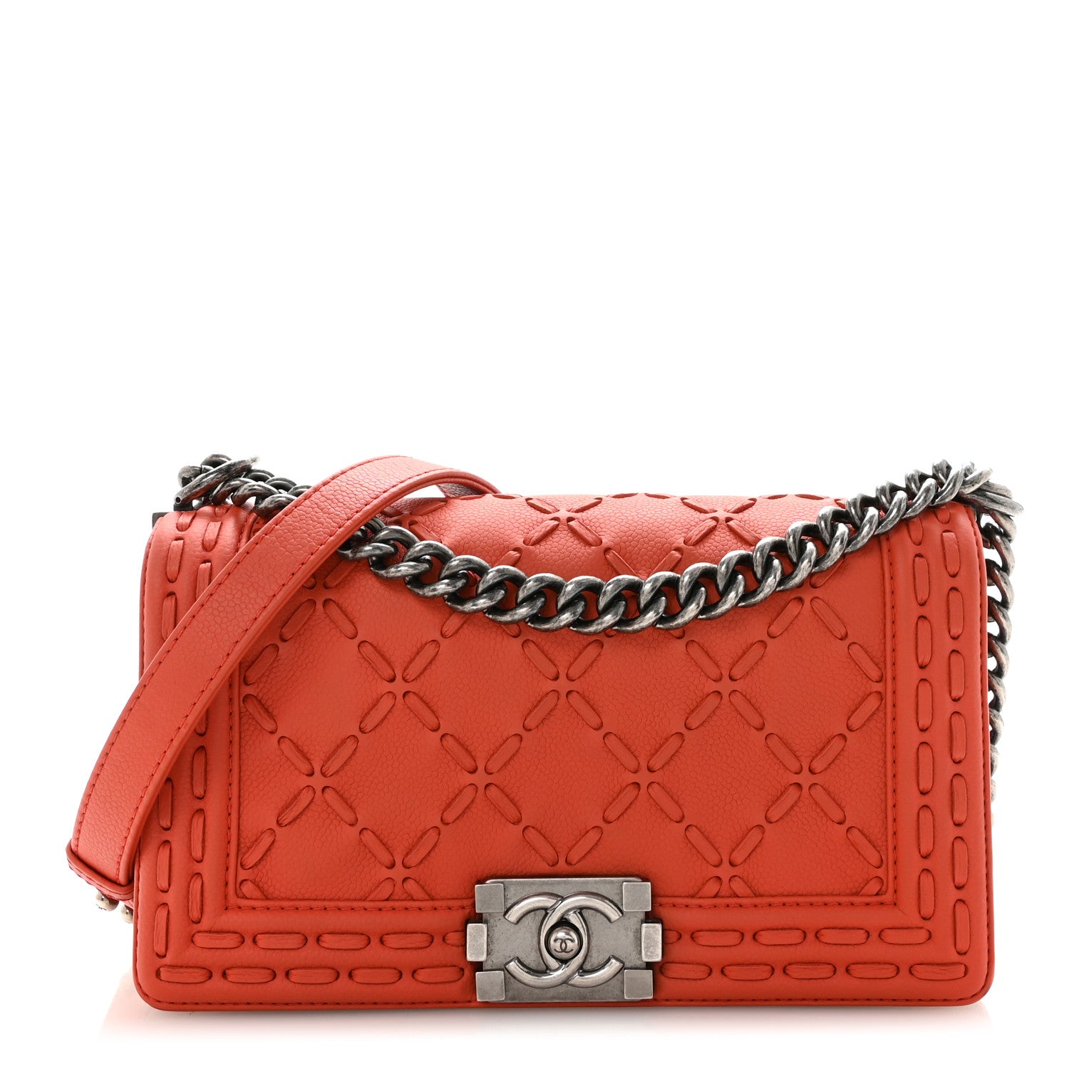 Chanel Caviar Stitched Medium Boy Flap Dark Orange 1 of 9