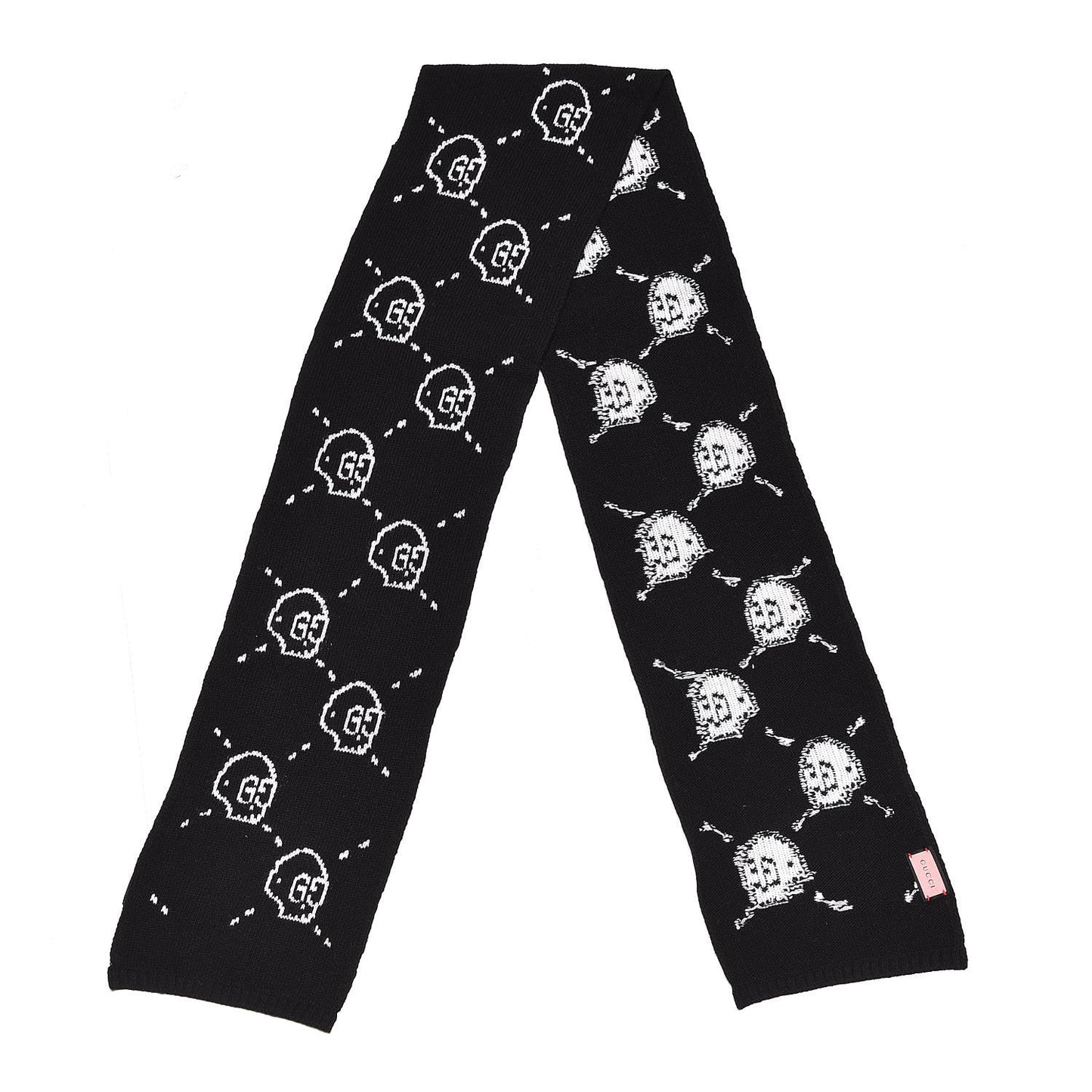 Wool Tricot GG Hamlet Scarf Black White