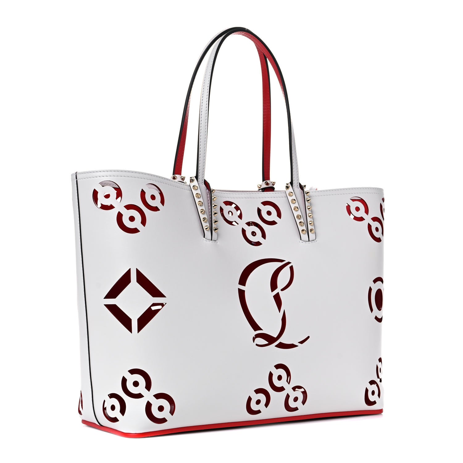 Christian Louboutin Calfskin Loubinthesky Perforated Cabata Tote White 4 of 11