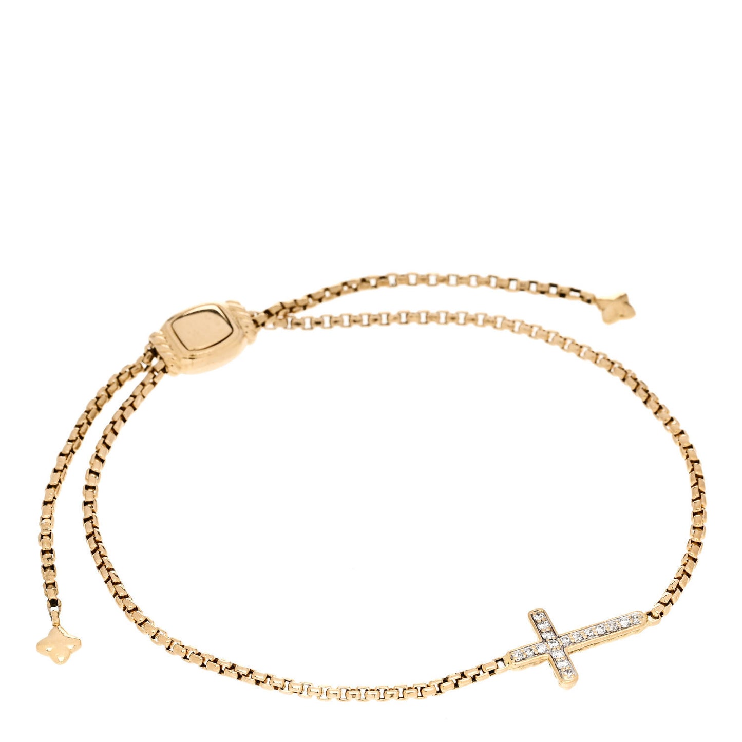 18K Yellow Gold Diamond Petite Pave Cross Chain Bracelet