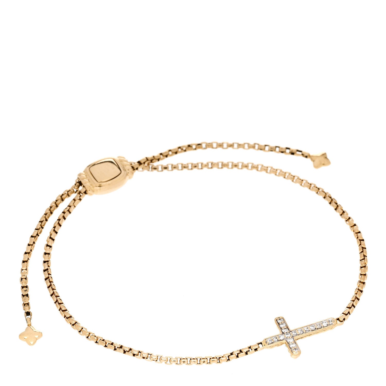 David Yurman 18K Yellow Gold Diamond Petite Pave Cross Chain Bracelet 1 of 3