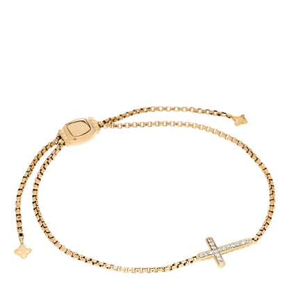 David Yurman 18K Yellow Gold Diamond Petite Pave Cross Chain Bracelet 1 of 3
