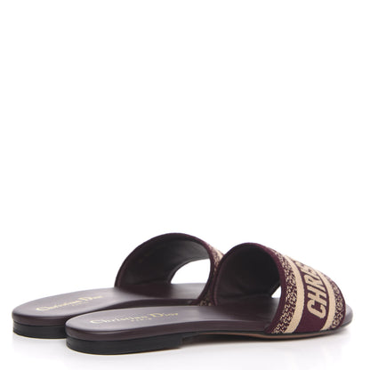 Christian Dior Canvas Embroidered Dway Mules Slide Sandals 37.5 Burgundy 4 of 9