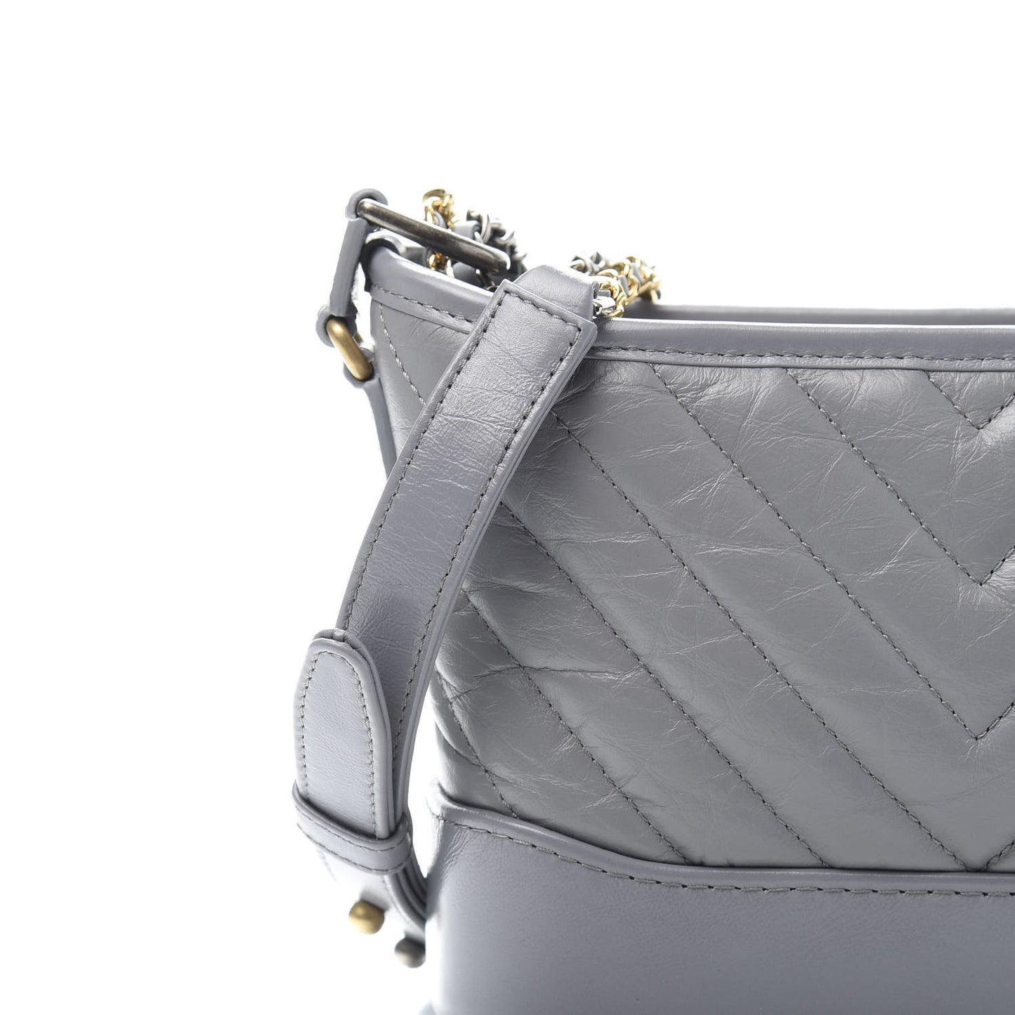 Aged Calfskin Chevron Quilted Small Gabrielle Hobo Grey