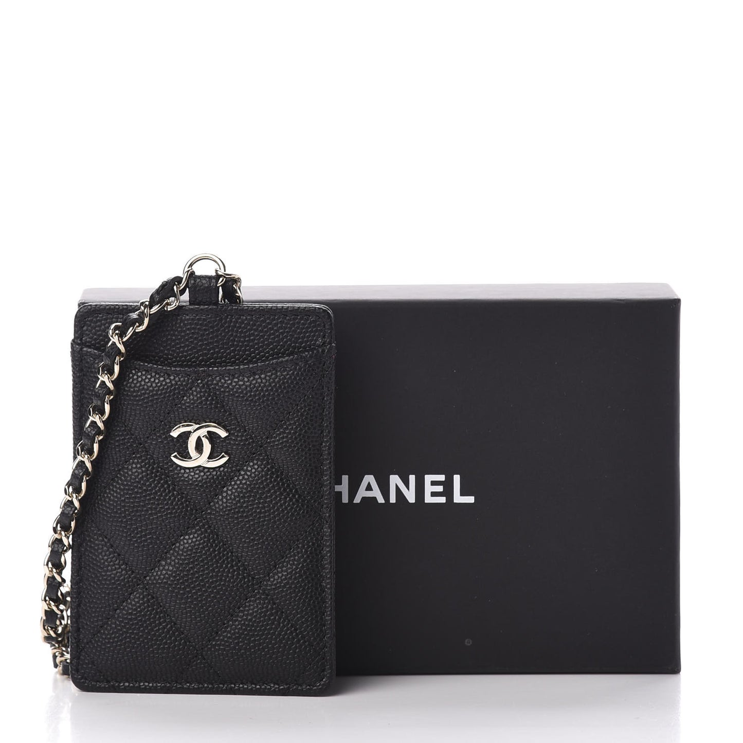 Caviar Quilted Card Holder On Chain Black