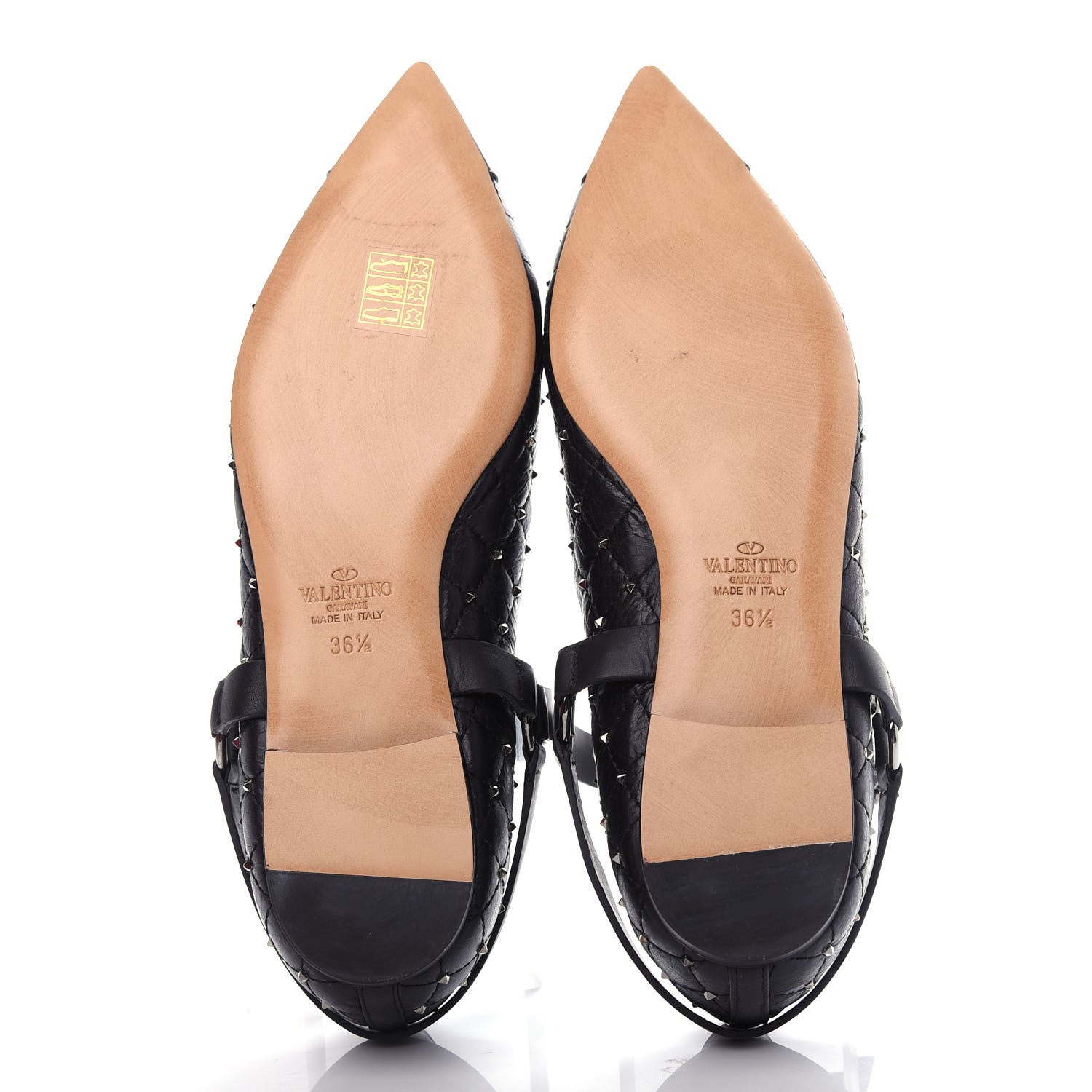 Valentino Garavani Crackled Lambskin Rockstud Spike Captoe Ballerina Flats 36.5 Black 6 of 11