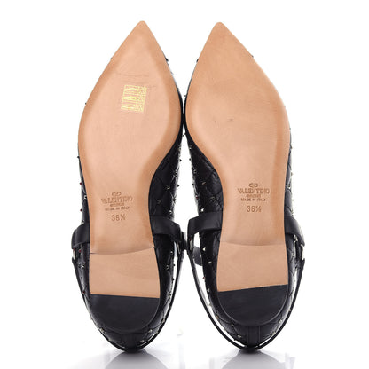 Valentino Garavani Crackled Lambskin Rockstud Spike Captoe Ballerina Flats 36.5 Black 6 of 11