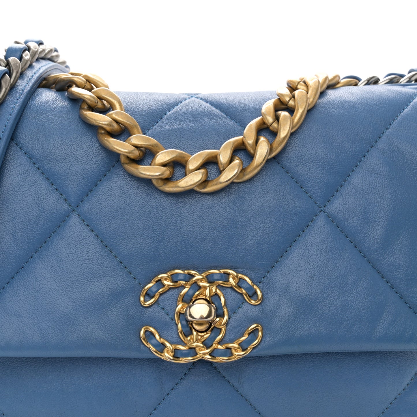 Goatskin Quilted Medium Chanel 19 Flap Blue
