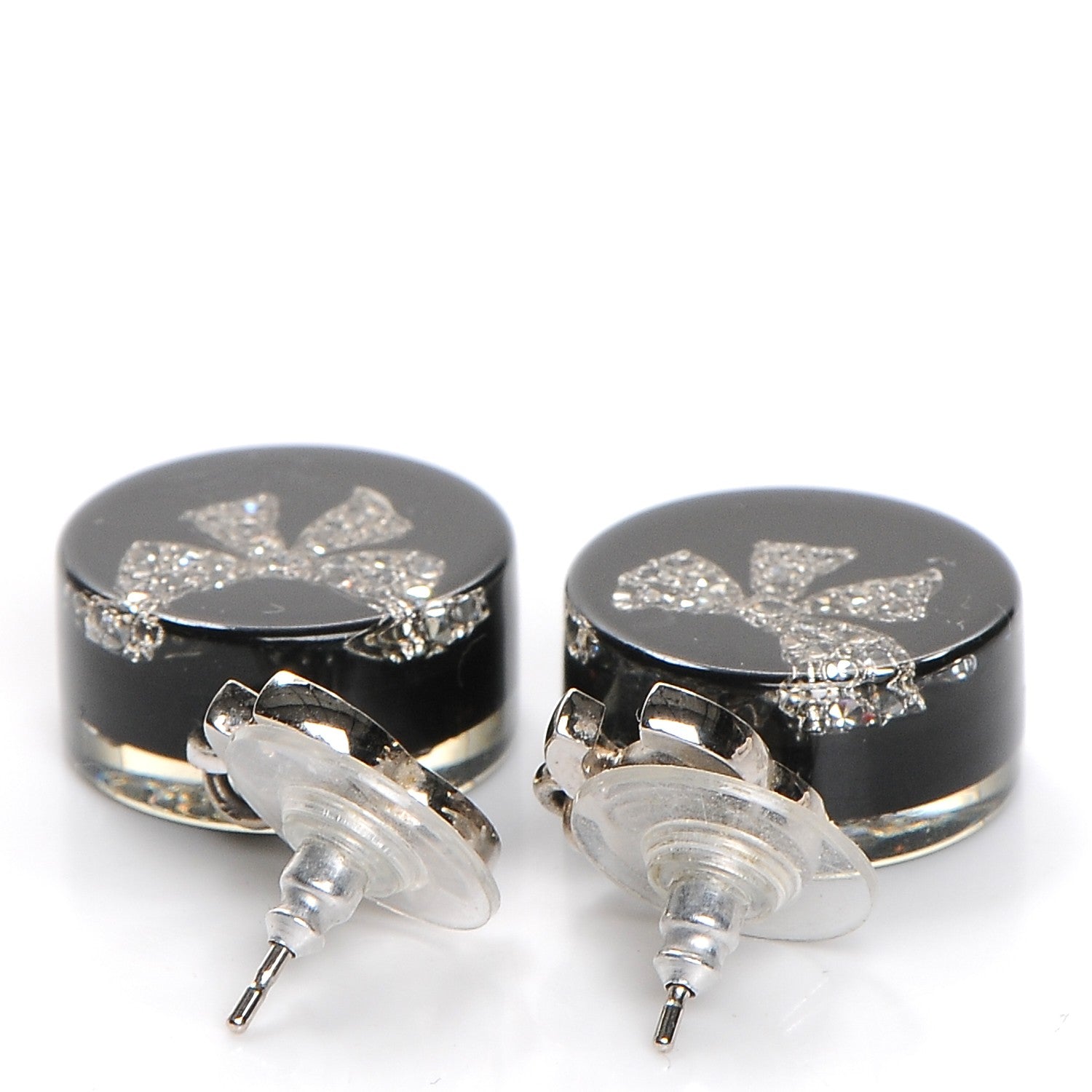 Chanel Resin Crystal CC Bow Drop Earrings Black Silver 5 of 6