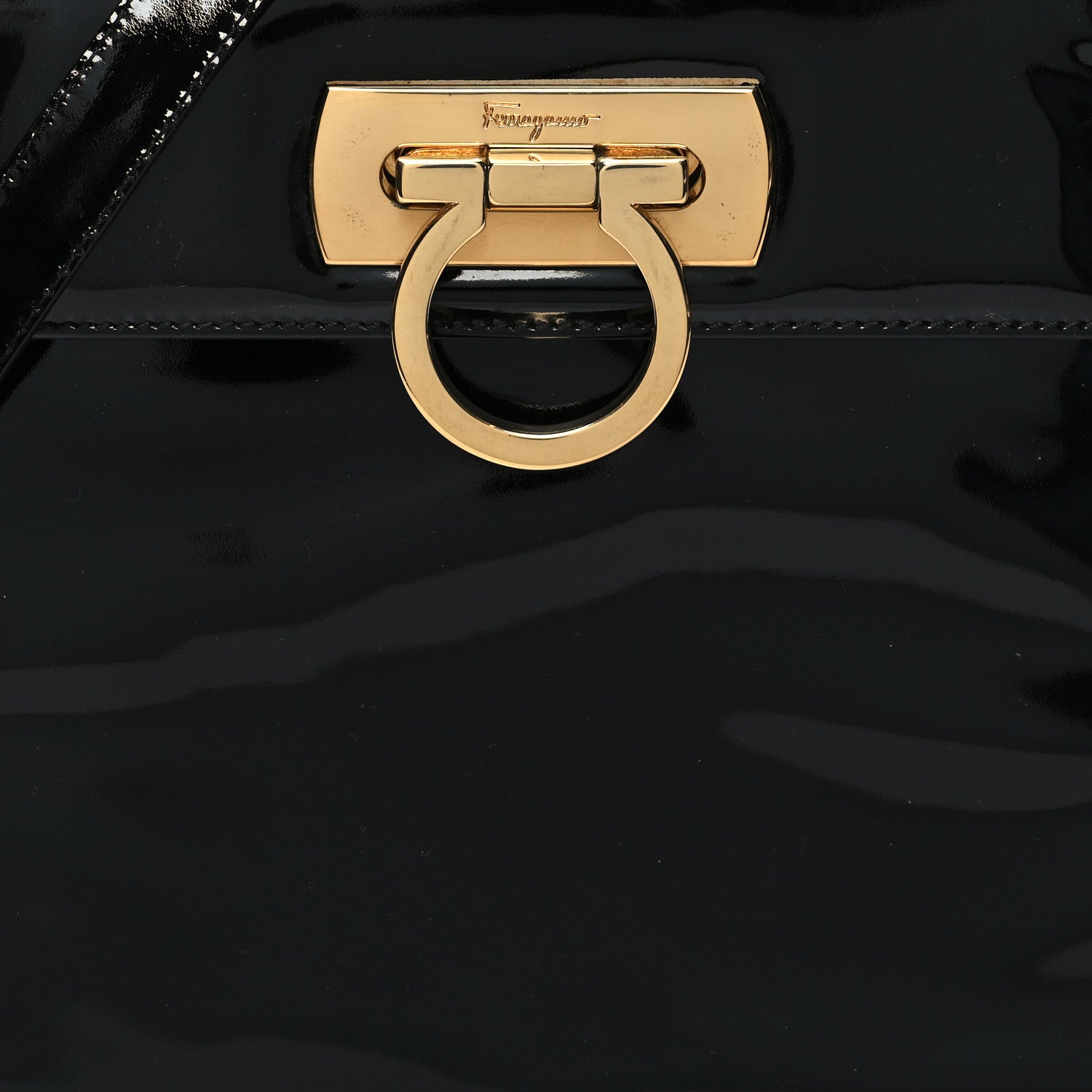 Salvatore Ferragamo Patent Small Iconic Top Handle Bag Black 8 of 10