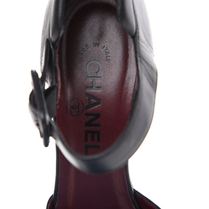 Chanel Lambskin Cap Toe Ankle Strap Pumps 37 Black 7 of 9