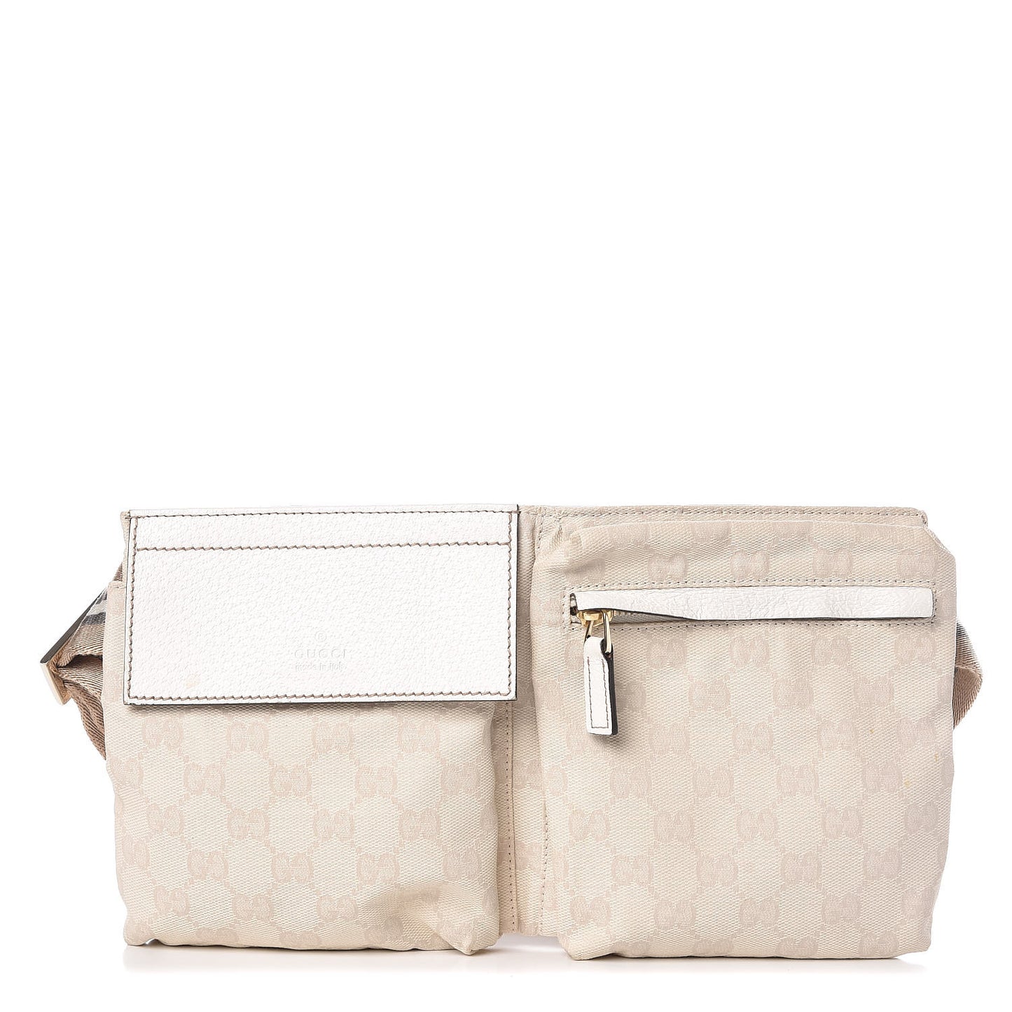 GG Monogram Web Double Pocket Belt Bag White