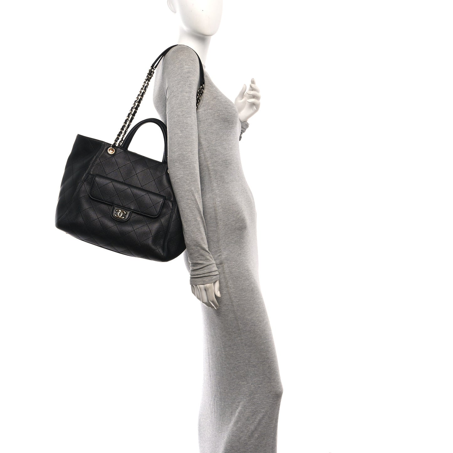 Caviar Quilted Shopping Tote Black