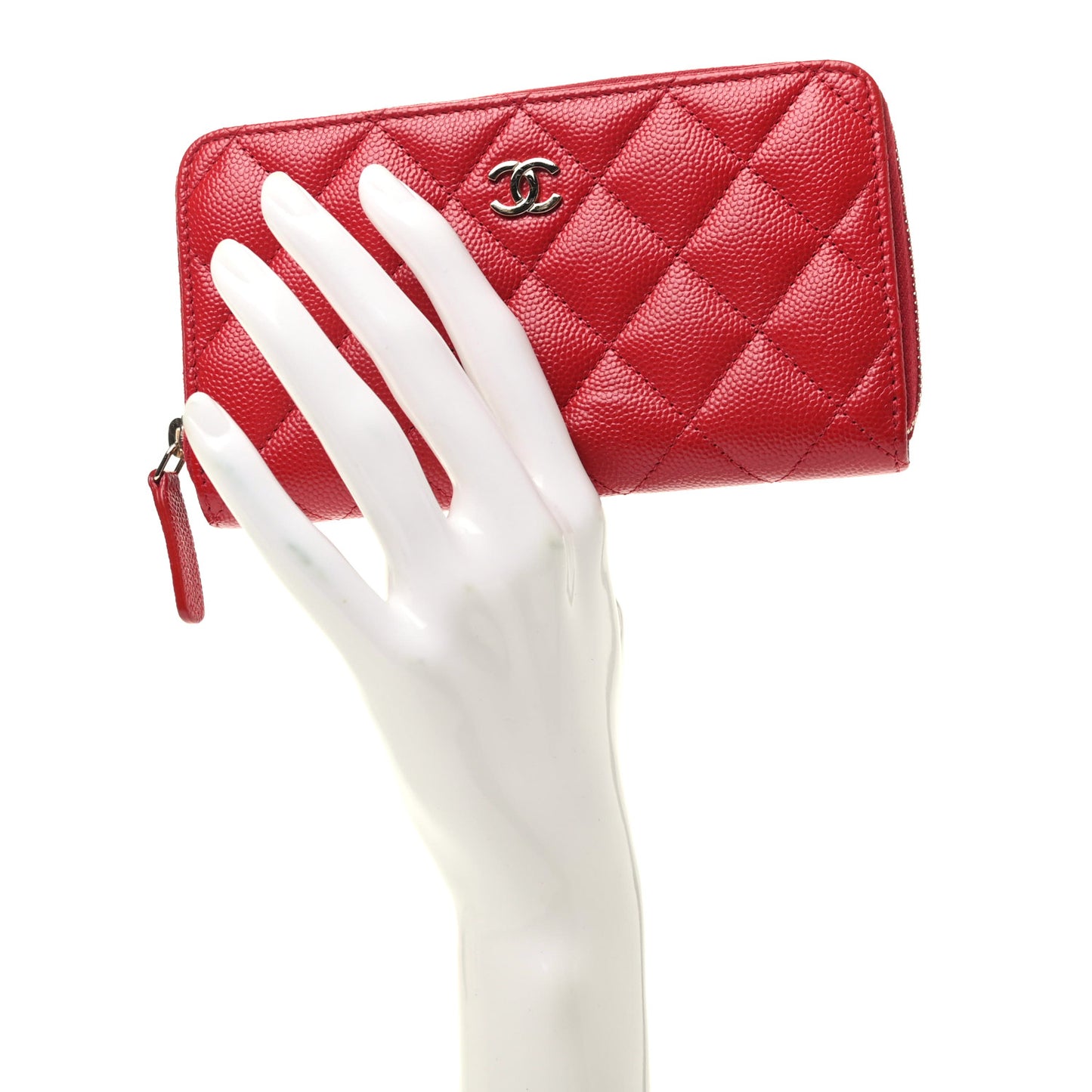 Caviar Quilted Medium Zip Around Wallet Red