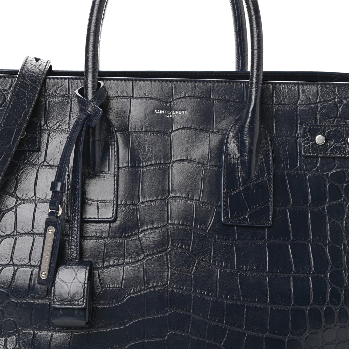 Calfskin Crocodile Embossed Medium Souple Sac De Jour Medium Blue