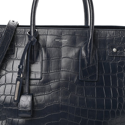 Saint Laurent Calfskin Crocodile Embossed Medium Souple Sac De Jour Medium Blue 7 of 9