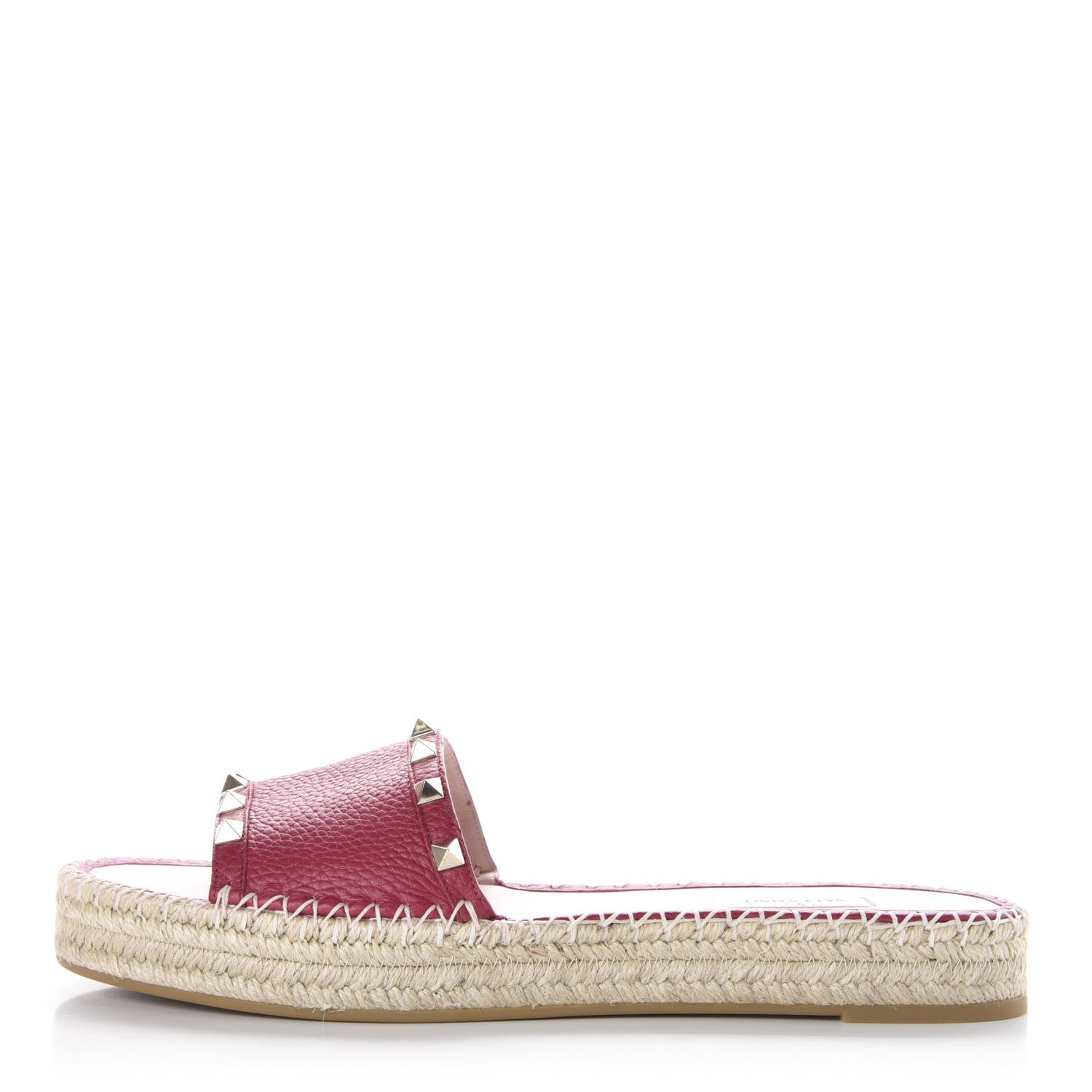 Valentino Garavani Grained Calfskin Rockstud Espadrille Flat Slide Sandals 41 Red 1 of 10