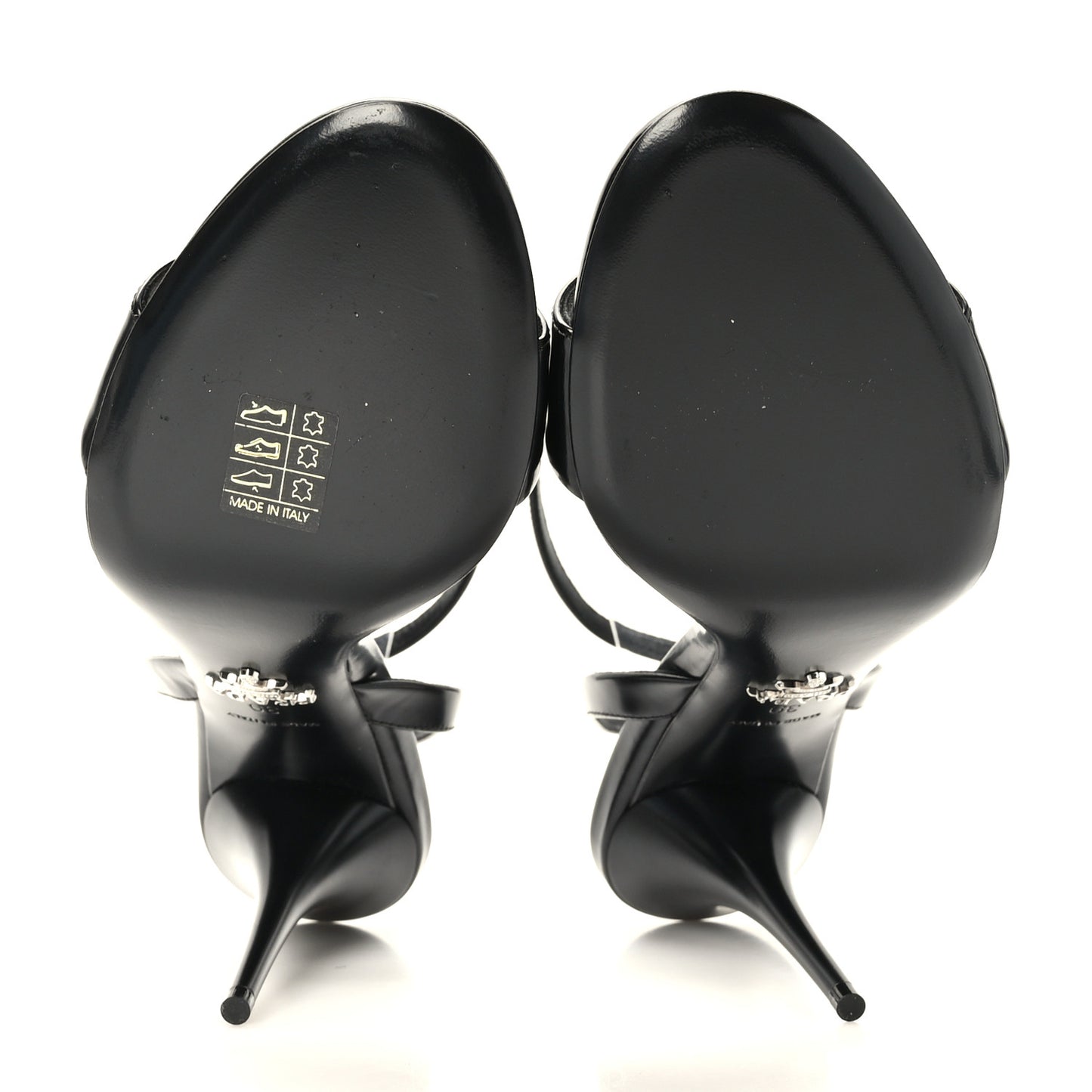 Spazzolato Metal Triangle Logo Ankle Strap 100mm Sandals 39 Black