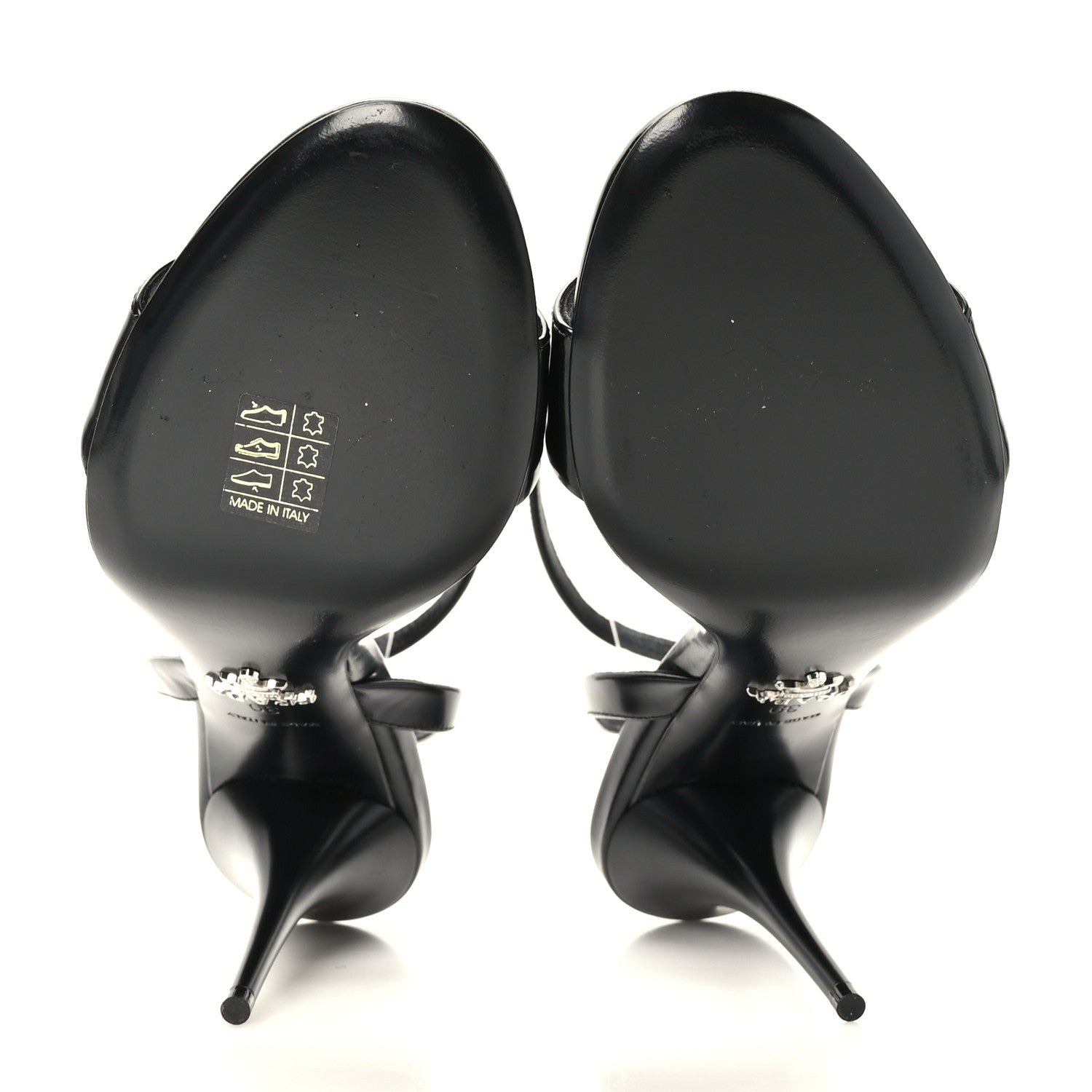 Prada Spazzolato Metal Triangle Logo Ankle Strap 100mm Sandals 39 Black 5 of 8