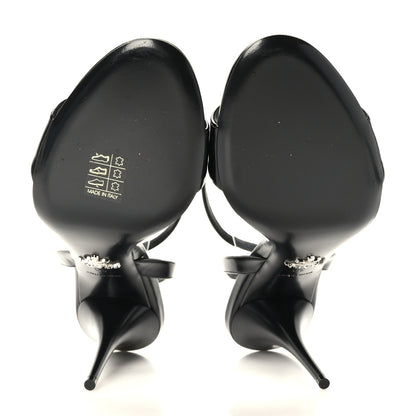 Prada Spazzolato Metal Triangle Logo Ankle Strap 100mm Sandals 39 Black 5 of 8