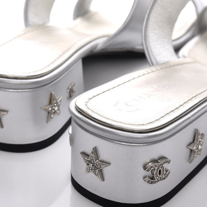 Chanel Iridescent Calfskin Crystal Stars Mules 39.5 Silver 10 of 12