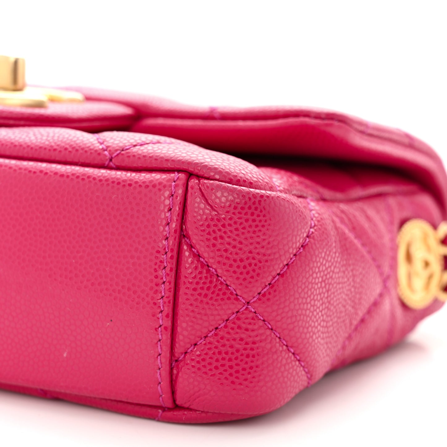 Caviar Quilted Mini Twist Your Buttons Flap Fuchsia
