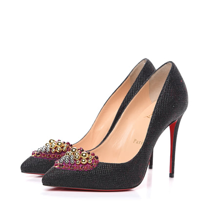 Christian Louboutin Glitter Tisse Veau Velours Coralta Mia 100 Pumps 36.5 Version Black 3 of 8